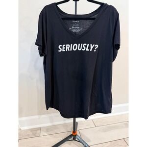 Torrid Seriously‎ Graphic Tee Black V-Neck Short Sleeve Classic Fit Plus Size 2